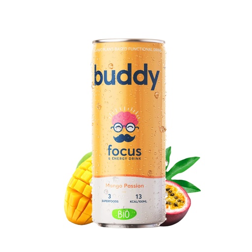 BUDDY biologische energiedrank – mango & passievrucht – 250ml