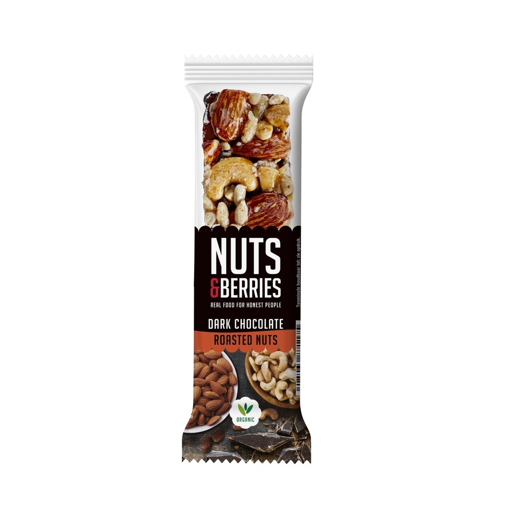NUTS & BERRIES Bar choco noir & noix grillées bio 40g